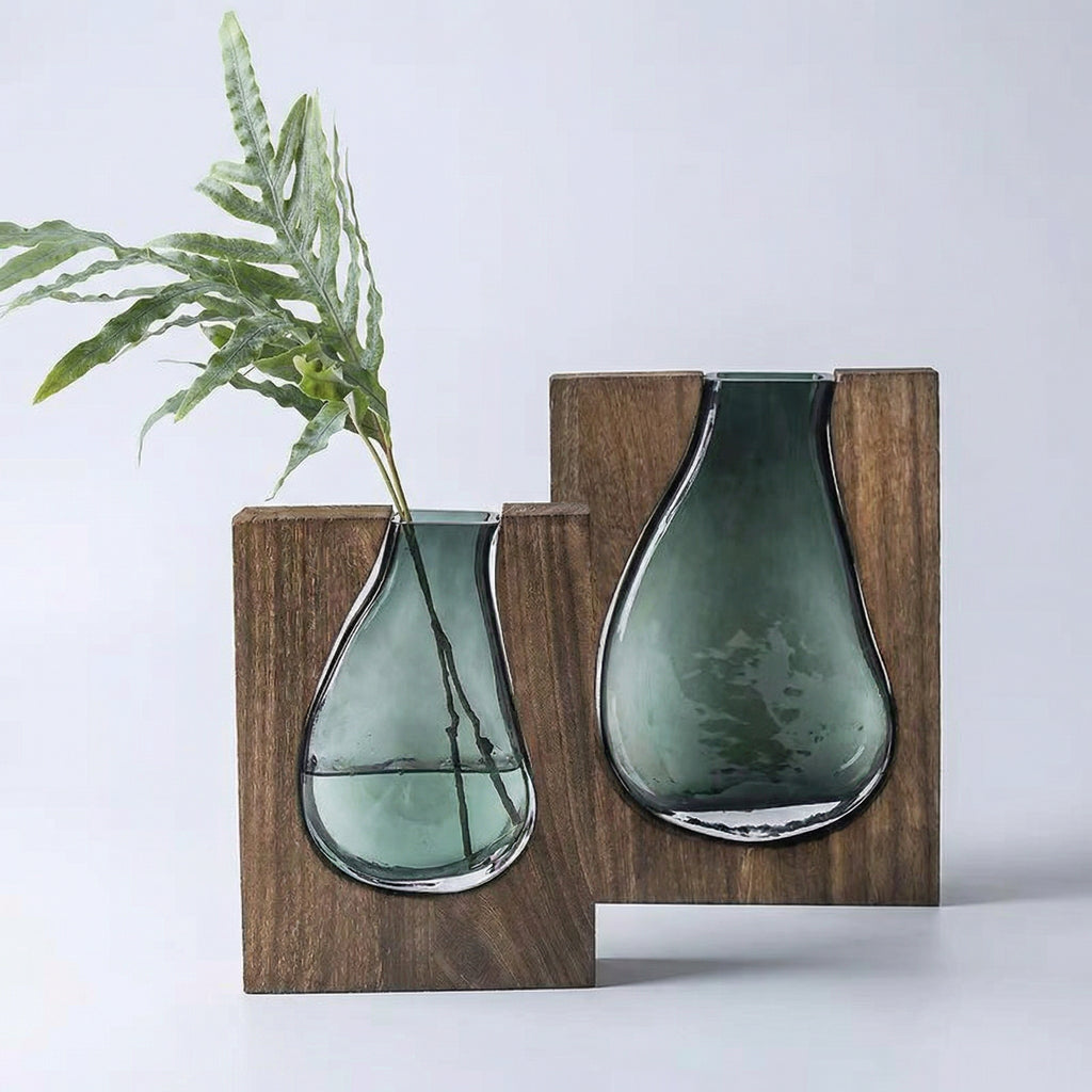 Nordic Solid Wood Glass Vase