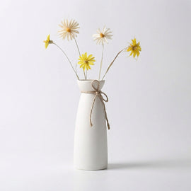 Minimalist White Ceramic Vase with Twine Bow