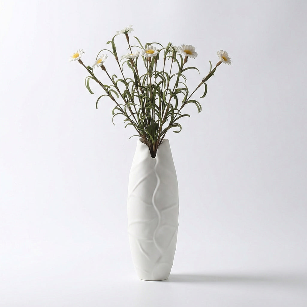Minimalist White Ceramic Vase with Twine Bow