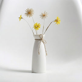 Minimalist White Ceramic Vase with Twine Bow