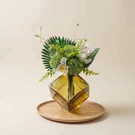 Modern Amber Glass Vase with Geometric Design